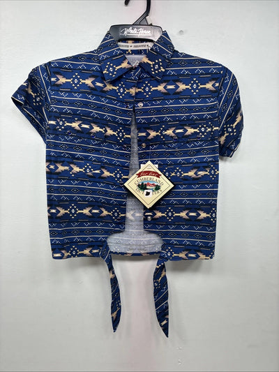 New Women’s Cumberland Blue Western Short Sleeve Pearl Snap Small DD-66