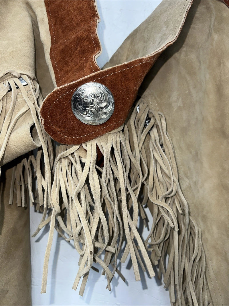 NOS Brown Show Chaps With Fringe Adjustable Waist 32” I-73