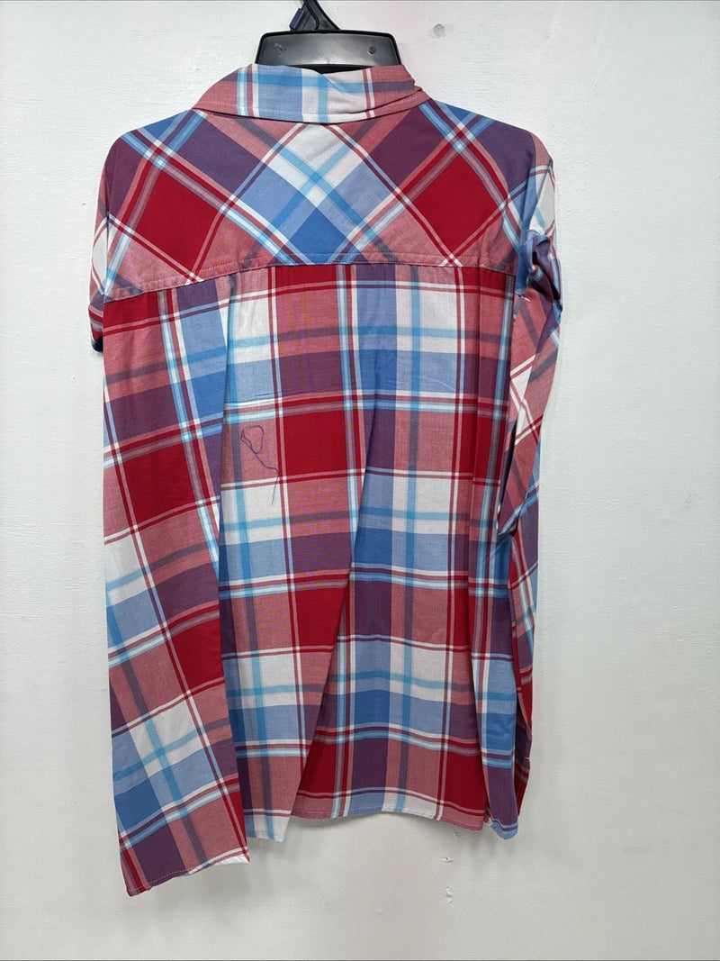 New Women’s Cumberland Red Blue Plaid Short Sleeve Button Up 2XL GG-22