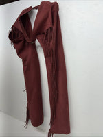 NOS Burgundy Show Chaps With Fringe Adjustable Waist 35” N-19