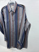 New Men’s ELY Cattleman Multiple Color Striped Long Sleeve Pearl Snap XL J-26