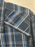 New Men’s ELY 1878 Blue Plaid Short Sleeve Pearl Snap XL R-48