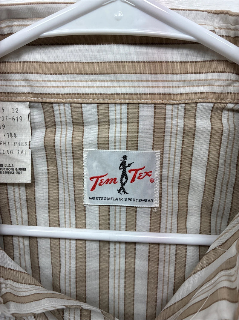 New Men’s Tem Tex Tan White Stripe Long Sleeve Pearl Snap Medium E-74