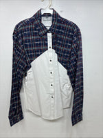 New Women’s Cowboy Threads White Blue Long Sleev Button Up Large MM-122 