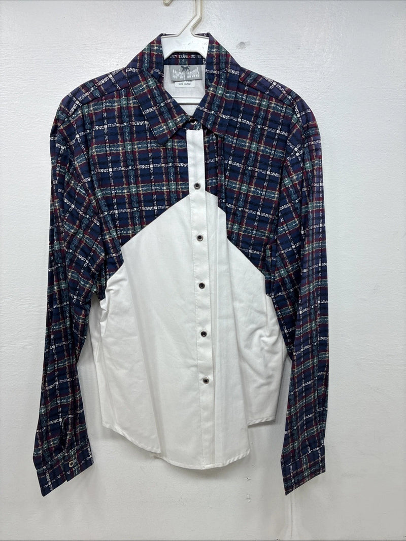 New Women’s Cowboy Threads White Blue Long Sleev Button Up Large MM-122 