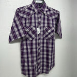 New Men’s White Horse Purple Short Sleeve Pearl Snap Small B-46