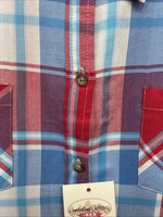New Women’s Cumberland Red Blue Plaid Short Sleeve Button Up Small DD-106