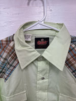 New Women’s Western Shirt Green Plaid Long Sleeve Pearl Snap 16 XL CC-94