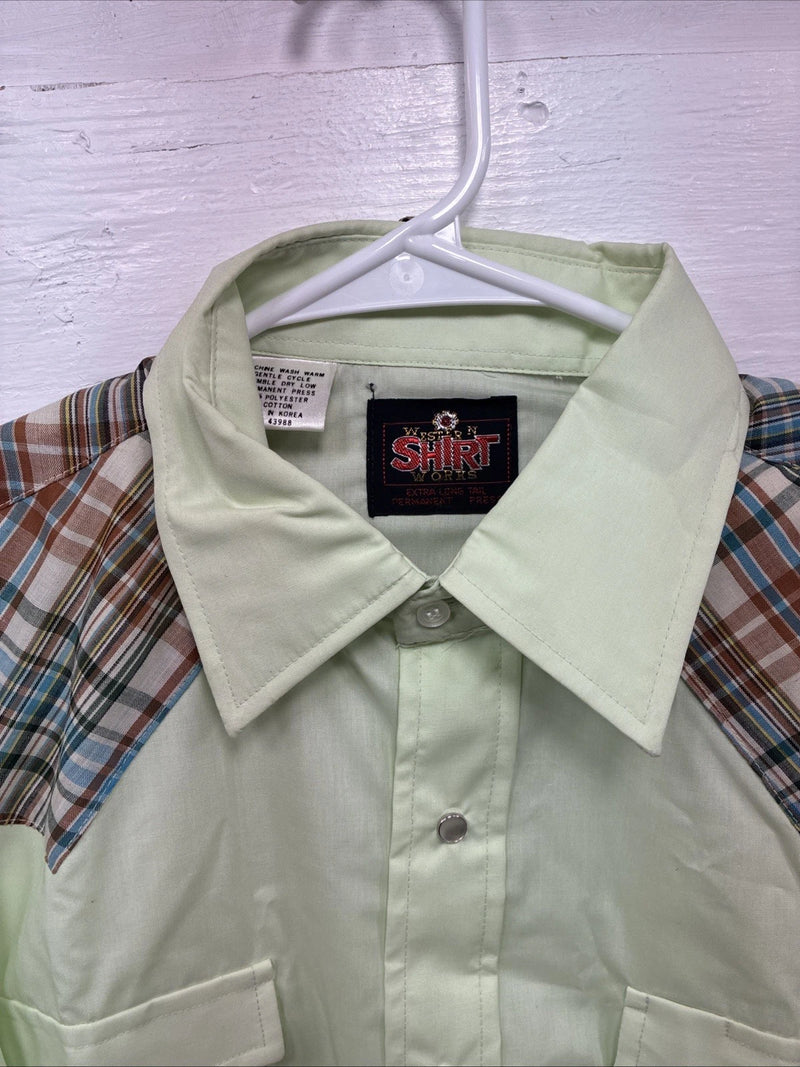 New Women’s Western Shirt Green Plaid Long Sleeve Pearl Snap 16 XL CC-94