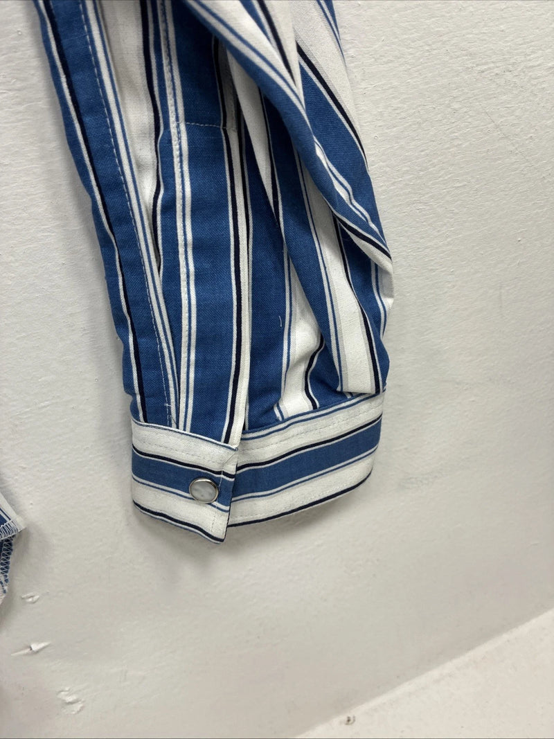 New Women’s H Bar C Blue Stripe Long Sleeve Pearl Snap Size 36 LL-57