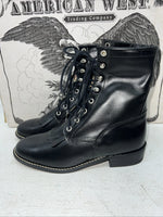 New Women’s Black Lace Up American West Cowboy Boots. 5991 7.5 7 1/2 W. 17-53