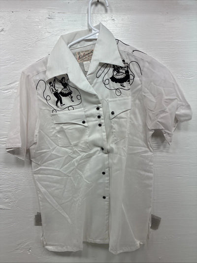 New Kids Rockmount White Black Design Short Sleeve Pearl Snap Size 34 CC-104