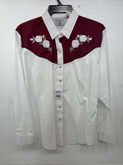 New Women’s Country Charmers White Rose Design Long Sleeve Pearl Snap XL GG-52