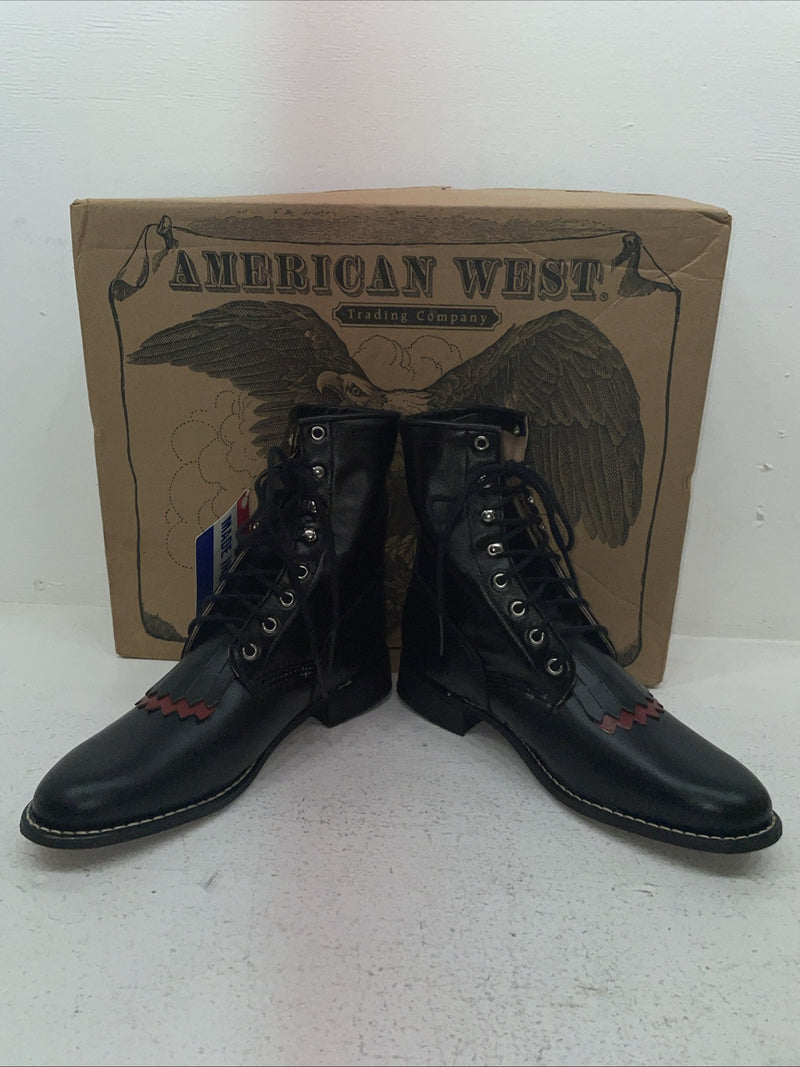 New Men’s Black Lace Up American West Cowboy Boots. 5991 9.5 9 1/2 D. 5-22