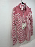 New Women’s Denver Pink Stripe Long Sleeve Pearl Snap Medium LL-101