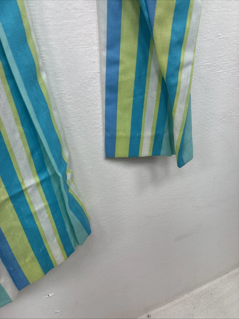 New Women’s Karman Blue Green Stripe Long Sleeve Pearl Snap Medium TT-59