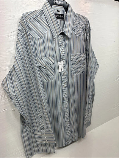 New Men’s White Horse Multiple Color Stripe Long Sleeve Pearl Snap 2XL H-48