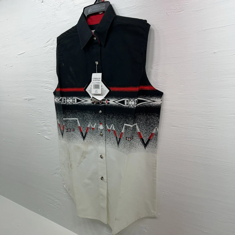 New Men’s Cumberland Outfitters Black White Red Sleeveless Button Up Small B-53