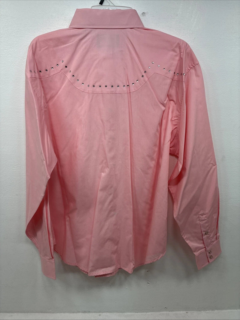 New Women’s White Horse Pink Gem Long Sleeve Pearl Snap XL II-38