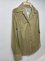 New Women’s Dickson Jenkins Tan Polkadot Long Sleeve Pearl Snap Size 34 KK-62