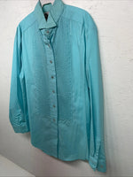 New Women’s Blue Western Collection English Long Sleeve Button Up Shirt 14 3B-76