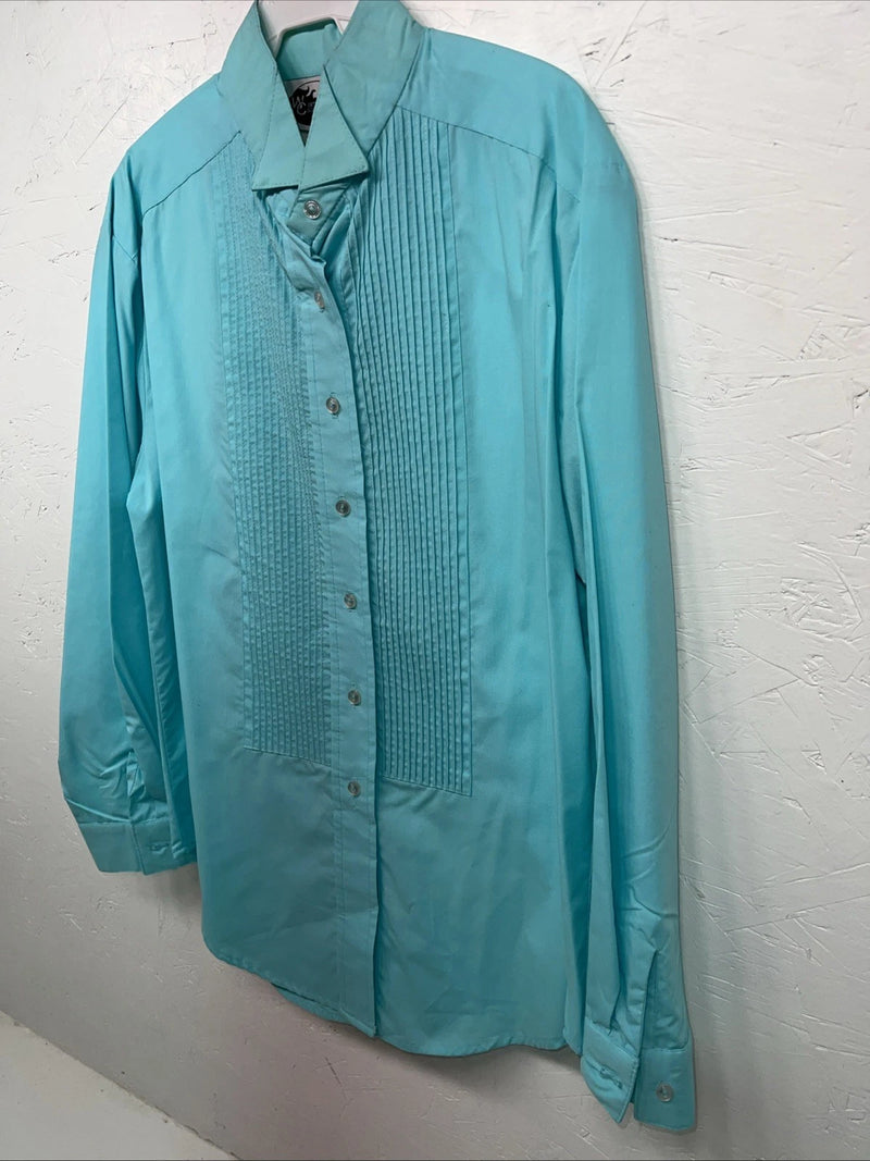 New Women’s Blue Western Collection English Long Sleeve Button Up Shirt 14 3B-76