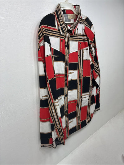 New Women’s Maria O Design Red Black Long Sleeve Button Up XL GG-55