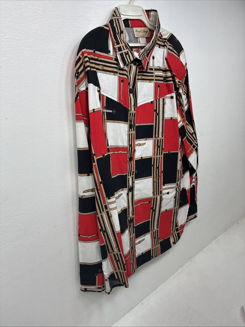 New Women’s Maria O Design Red Black Long Sleeve Button Up XL GG-55