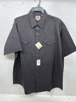 New Men’s ELY Cattleman Simple Black Short Sleeve Pearl Snap 18 2XL K-68