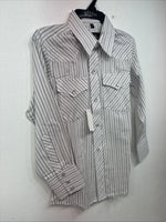 New Kids White Horse Gray Stripe Long Sleeve Pearl Snap Medium DD-57