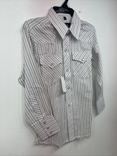 New Kids White Horse Gray Stripe Long Sleeve Pearl Snap Medium DD-57