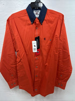 New Men’s Wrangler PBR Orange Long Sleeve Button Up Medium K-36