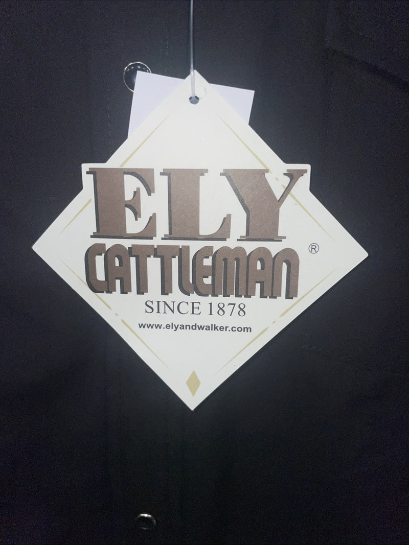 New Men’s ELY Cattleman Black Long Sleeve Pearl Snap 15.5 X 33 Medium B-112