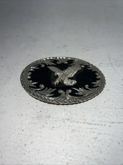 New Men Black Silver Oval Bird Belt Buckle. F-8