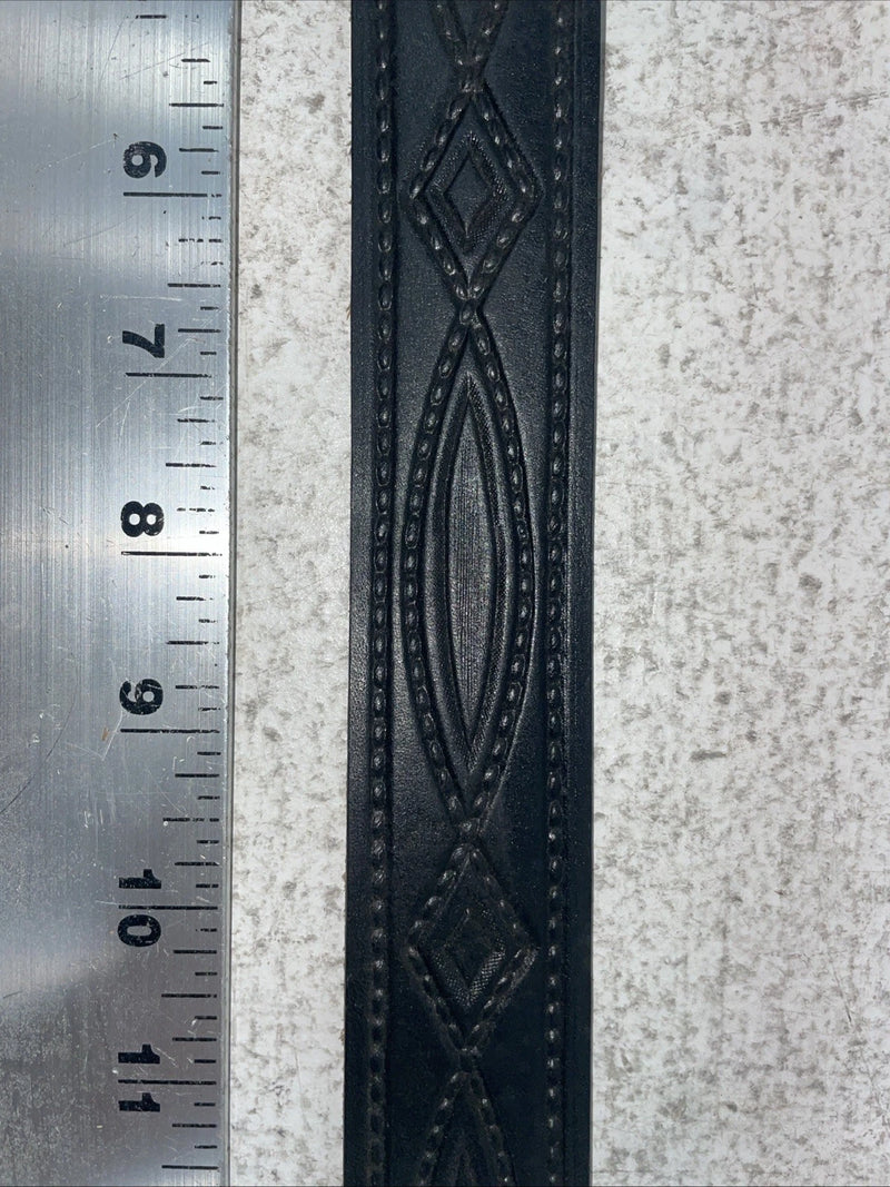 New Black Genuine Leather Tooled Belt 34” #JC608 Z-4