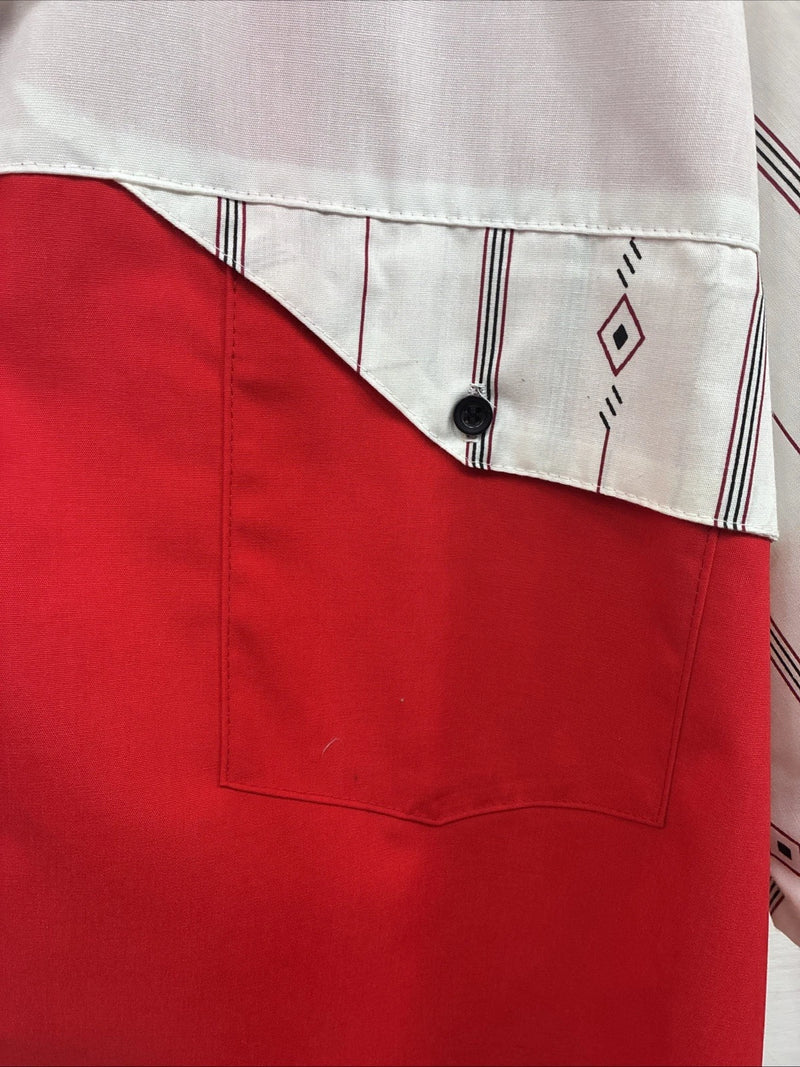 New Men’s Cowboy Threads Red Designed Short Sleeve Button Up Large CC-42