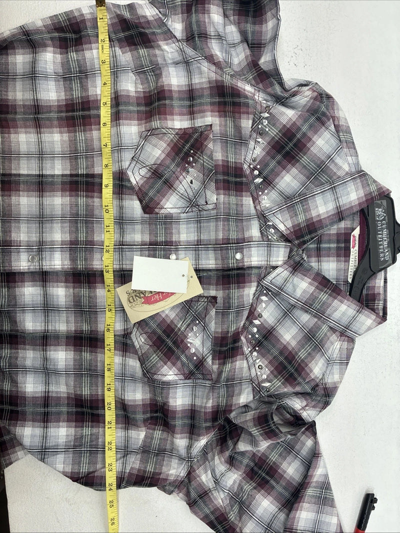New Women’s Cumberland Purple Plaid Long Sleeve Pearl Snap 2XL KK-78