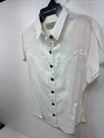 New Women’s Denim Jeans White Short Sleeve Button Up Large MM-139