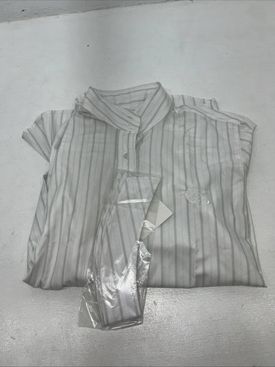 New Women’s Green Stripped On Course English Fitted Riding Shirt. Large G-20