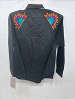 New Men’s Wrangler Black Western Design Long Sleeve Hidden Button Up Small J-62
