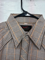 New Men’s Champion Western Brown Plaid Long Sleeve Pearl Snap 16 Large M-86