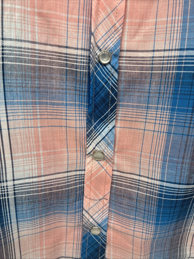 New Women’s Cumberland Pink Blue Plaid Long Sleeve Pearl Snap 3XL GG-47