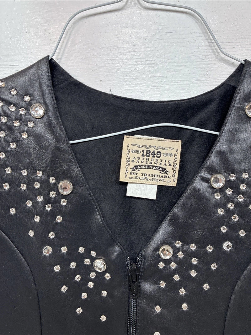 New Women’s 1848 RanchWear Black Rhinestone Sleeveless Vest Zip Up Small YY-41