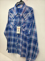 New Women’s Cumberland Blue Purple Plaid Long Sleeve Pearl Snap XL GG-81