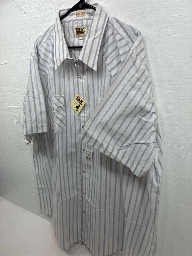 New Men’s ELY Cattleman White Stripe Like Short Sleeve Pearl Snap 3XL H-67