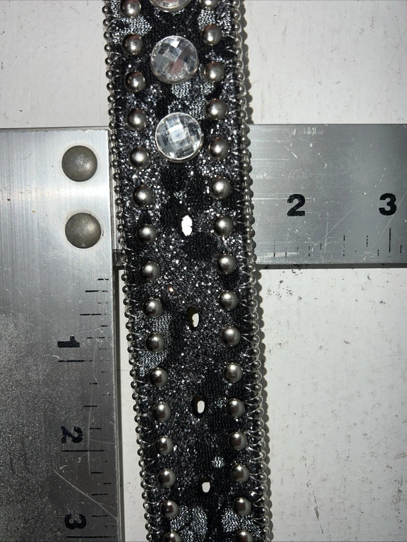 New Black Silver Blazin Roxx Genuine Leather Belt Large #N3518201 W-17