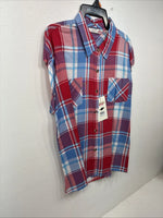 New Women’s Cumberland Red Blue Plaid short Sleeve Button Up Medium LL-51