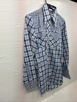 New Men’s Stockman Blue Plaid Long Sleeve Pearl Snap 14.5 Small AA-67