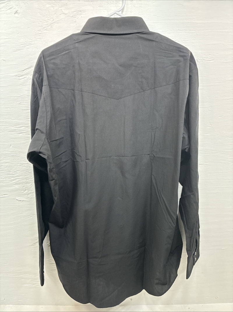 New Men’s ELY Cattleman Black Simple Long Sleeve Pearl Snap XL J-86