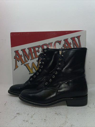 New Men’s Black Lace Up American West Cowboy Boots. 6991 10 E W. 7-103